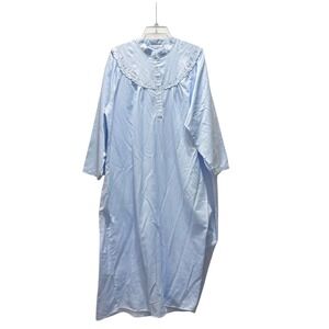 Kay Anna Brushed Back Satin Nightgown L Blue Long Long Sleeve Grandmacore EUC
